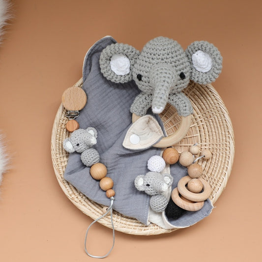 Crochet Elephant Bib and Teether Set